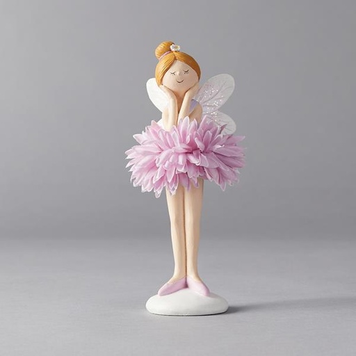 [600-45886] HADA DE POLIRESINA MORADA, CON FALDA DE FLORES, 6,50x6x18,50cm