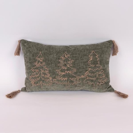 [600-46020] ALMOHADA VERDE OLIVA, CON ÁRBOLES DE NAVIDAD, 30x50cm