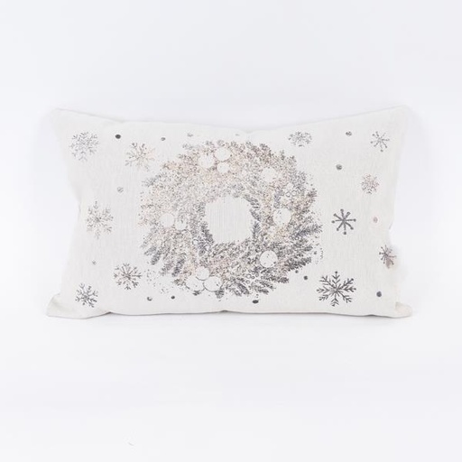 [600-46026] ALMOHADA BEIGE, CON ESTAMPADO DE CORONA METÁLICO, 30x50cm