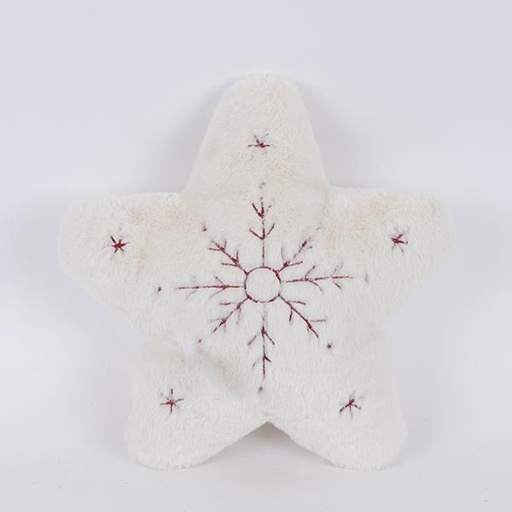 [600-46030] ALMOHADA ESTRELLA, PELO BLANCO CON COPO DE NIEVE, 34x34cm