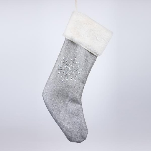 [600-46036] CALCETÍN, PLATA CON PERLAS BLANCAS, 25x45cm