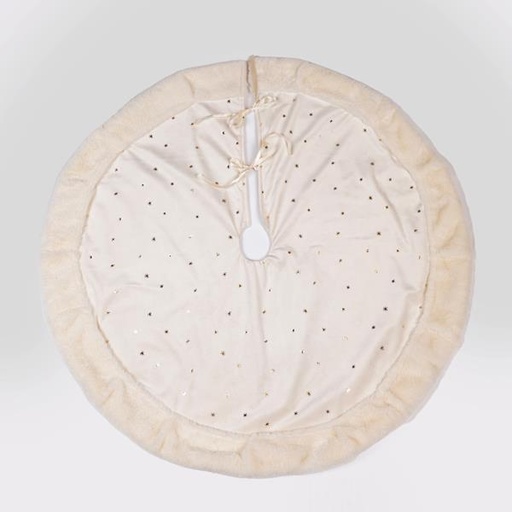 [600-46041] FALDA DE ÁRBOL, TERCIOPELO BEIGE CON ESTRELLAS DORADAS, 90 cm