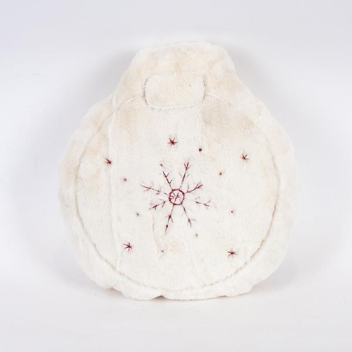 [600-46044] ALMOHADA BOLA DE NAVIDAD, PELO BLANCO CON COPO DE NIEVE, 32x34cm