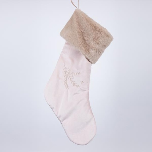 [600-46046] CALCETÍN TERCIOPELO ROSA CON MUÉRDAGO, 25x45cm