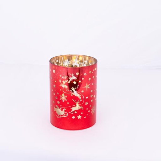 [600-46062] VIDRIO DECORATIVO ILUMINADO, ROJO, CON ESTRELLAS, 9x12cm