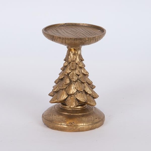 [600-46075] PORTAVELAS DECORATIVO, ÁRBOL DE NAVIDAD, DORADO, 8,5x15,5cm