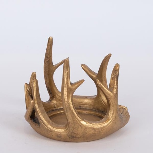 [600-46077] PORTAVELAS DECORATIVO CON CUERNOS DORADOS, 9,5x12cm