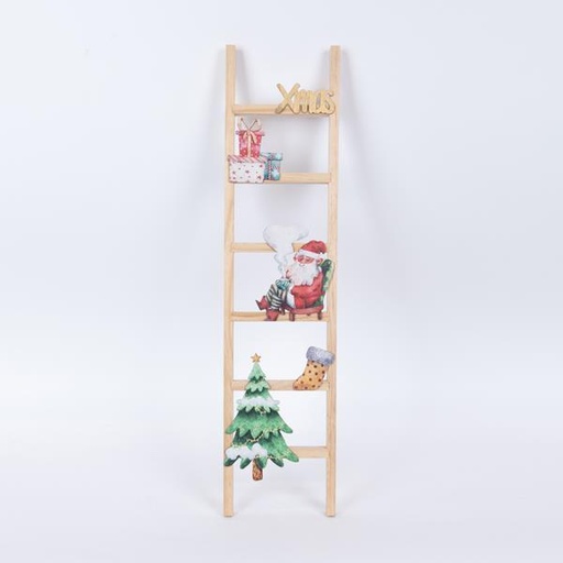 [600-46087] ESCALERA DE MADERA DECORATIVA CON PAPÁ NOEL Y CORAZÓN, 2,5x14,5x60cm