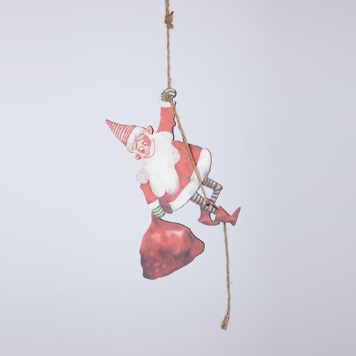 [600-46091] ADORNO DE MADERA, PAPÁ NOEL CON CUERDA, 0,4x15x22cm