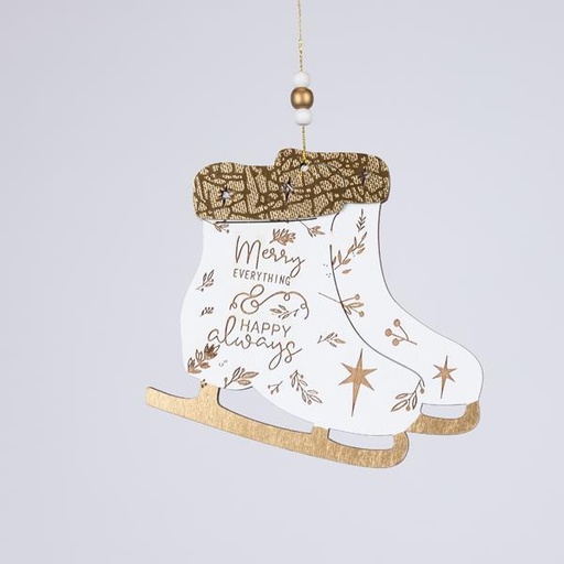 [600-46100] BOTA DE ADORNO DE MADERA, BLANCA CON DORADO, 0,5x14x24cm