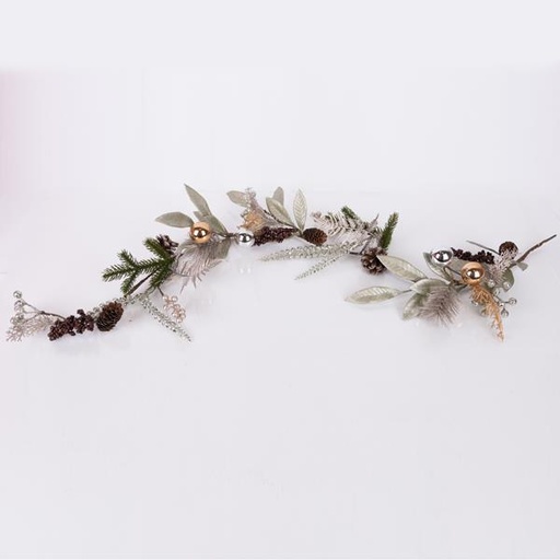 [600-46179]  RAMA CON HOJAS DE CHAMPÁN, BAYAS Y BOLAS, 120 cm