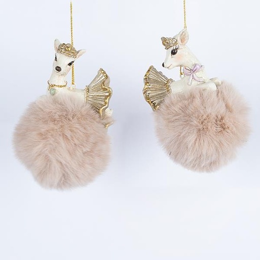 [600-46253] ADORNO COLGANTE DE POLIRESINA, RENO EN PON PON DE CHAMPÁN, 2 DISEÑOS, 6x11cm