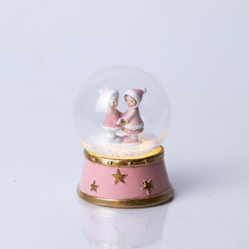[600-46264] BOLA DE NIEVE CON NIÑOS, ROSA, 7x9cm