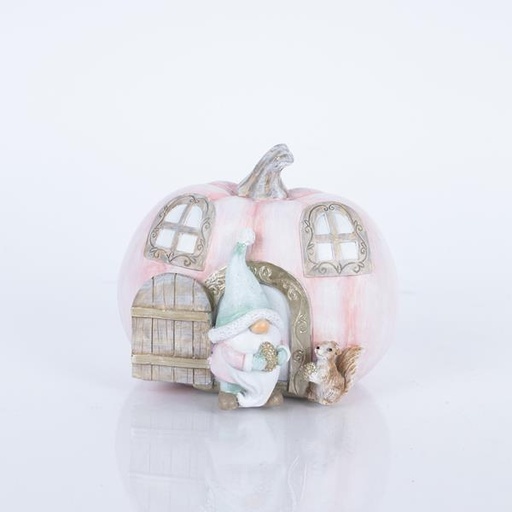 [600-46265] CALABAZA DECORATIVA DE POLIRESINA CON DUENDE, ROSA, 12,5x15x13cm