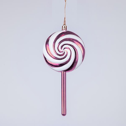 [600-46286] Adornos de plástico, piruleta, rosa y blanco, juego de 2 piezas, 19 cm