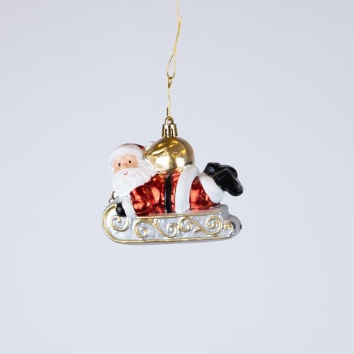 [600-46292] Adorno de plástico, Papá Noel en trineo, juego de 2 piezas, 10 cm