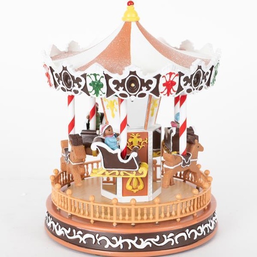 [600-46322] CARRUSEL CON ANIMALES, DULCES, CON ADAPTADOR, CON MÚSICA Y MOVIMIENTO, 18,5x18,5x23cm