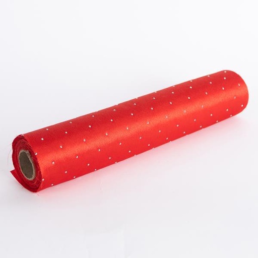 [600-46415] CAMINO DE MESA, ROJO CON CRISTALES, 28CMX2,7M