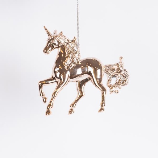 [600-46448] ADORNO DE ACRÍLICO, UNICORNIO, ORO ROSA CON BRILLO, 10 CM