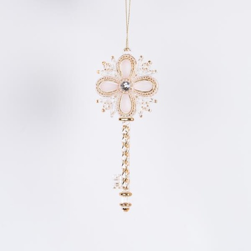 [600-46449] ADORNO ACRÍLICO, ROSA ESCARCHADO CON BRILLO, 15 CM