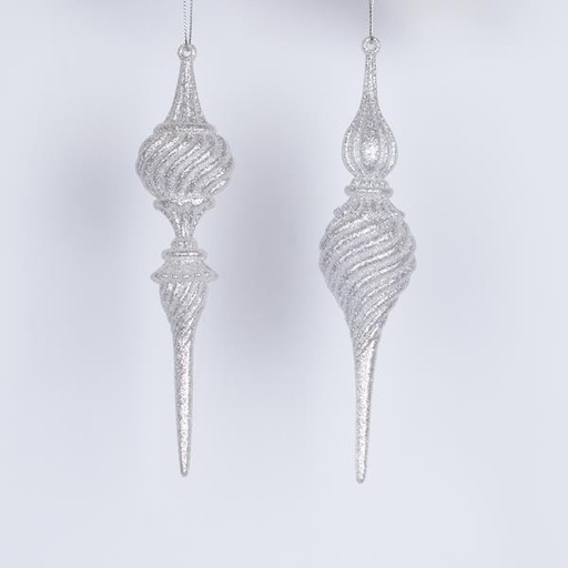 [600-46457] ESTALACTITA ACRÍLICA, BLANCA CON BRILLO, 2 DISEÑOS, 19CM