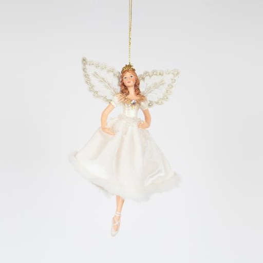 [600-46470] HADA CON FALDA DE PELO BLANCO, 15,5 CM