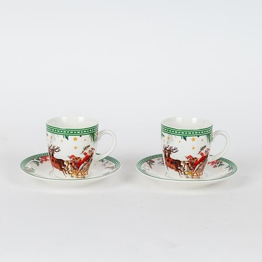 [600-46509] TAZA CON PLATO Y ESCENA NAVIDEÑA, 80ML, SET 2 UDS.