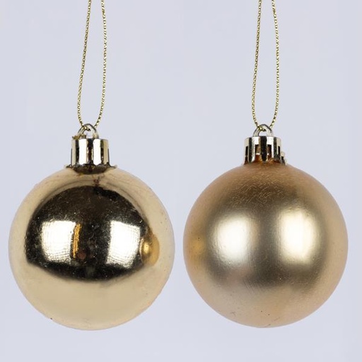 [600-46531] BOLAS DE PLÁSTICO DORADAS, BRILLANTES Y ALFOMBRILLAS, SET DE 8 PIEZAS, 6 CM (TOP 120)