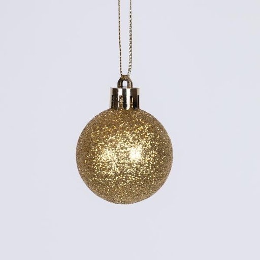 [600-46532] BOLAS DE PLÁSTICO DORADAS CON PURPURINA, JUEGO DE 6 UNIDADES, 4 CM (TOP 120)