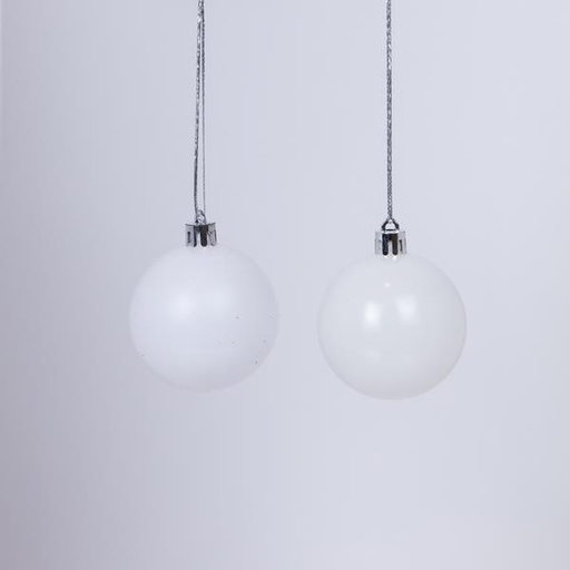 [600-46556] PELOTAS DE PLÁSTICO BLANCAS, BRILLANTES Y ALFOMBRILLAS, SET DE 6 PIEZAS, 6 CM (TOP 120)