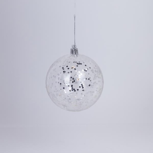 [600-46557] BOLAS DE PLÁSTICO TRANSPARENTE CON PURPURINA, JUEGO DE 6 UNIDADES, 8 CM (TOP 120)