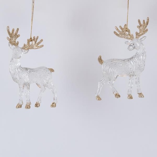 [600-46560] RENO ACRÍLICO CON BRILLO CHAMPÁN, 2 DISEÑOS, 13 CM