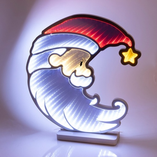 [600-46600] ESPEJO DE DISEÑO DECORATIVO PAPÁ NOEL EN FORMA DE LUNA 36,5X1,5X40CM CON CINTA LED, ADAPTADOR, 231 LED, MULTI LED, CABLE 3M, IP20