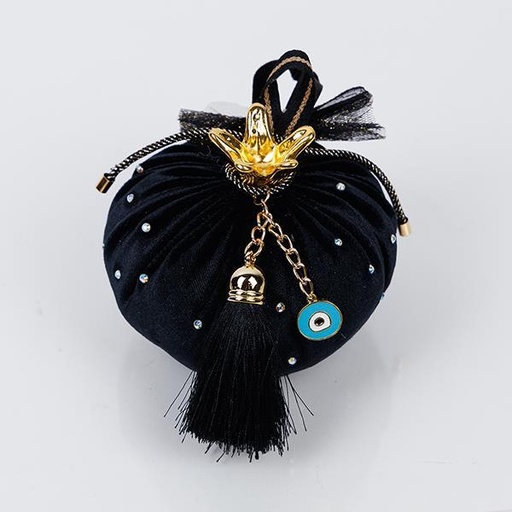 [600-46626] TERCIOPELO GRANADA, NEGRO, CON DETALLES DORADOS, 10 CM