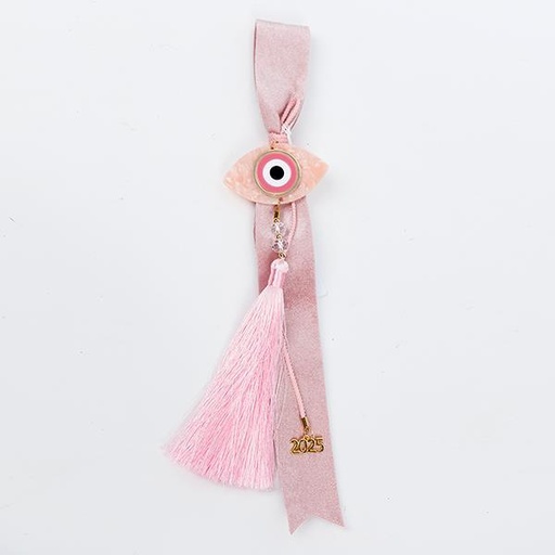 [600-46628] CHARM COLGANTE, ROSA, CON CINTA DE TERCIOPELO Y OJO, 38 CM