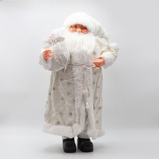 [600-46637] PAPÁ NOEL CON PAÑUELOS DE PIEL BLANCA Y SACO CON BAYAS, 80CM