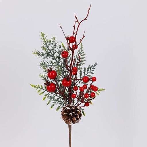 [600-46692] RAMA CON BAYAS, PIÑA Y RAMA DE ABETO, 46 CM