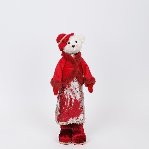 [600-46707] SEÑORA OSA CON ROPA Y SOMBRERO BORGOÑA, 45 CM