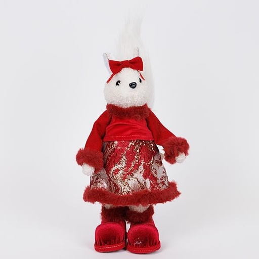 [600-46711] ARDILLA CON ROPA Y LAZO BORGOÑA, 34 CM