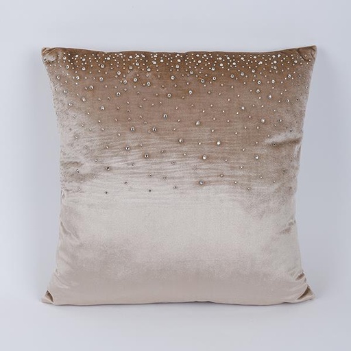 [600-46720] ALMOHADA DE TERCIOPELO BEIGE CON ESTRELLAS, 45X45CM