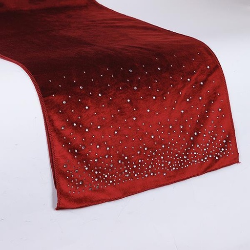 [600-46727] CAMINO DE MESA, TERCIOPELO BURDEOS CON ESTRELLAS. 40X140CM