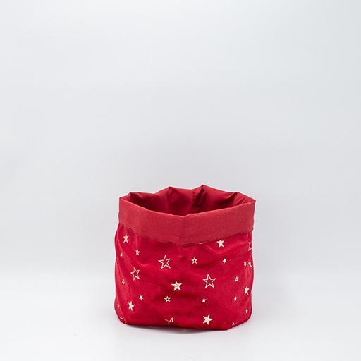 [600-46733] CESTA DE TERCIOPELO ROJO CON ESTRELLAS DE CHAMPÁN, 20X20CM