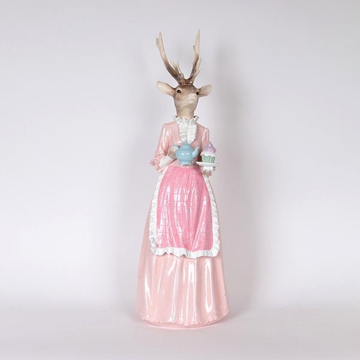 [600-46744] FIGURA DE POLIRESINA MRS DEER, ROSA, CON TETERA, 21,5X20,5X62CM