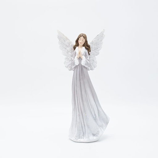 [600-46747] ÁNGEL DE POLIRESINA, PLATA, 12,2X8,5X25,7CM