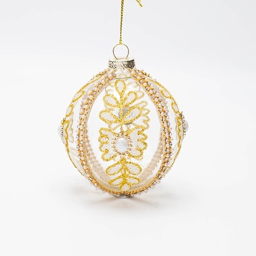 [600-46763] BOLA DE CRISTAL TRANSPARENTE CON PERLA BLANCA, JUEGO DE 4 PIEZAS, 8 CM