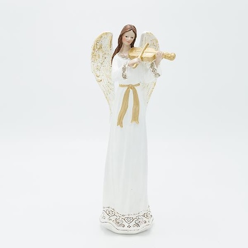 [600-46829] ÁNGEL DE POLIRESINA CON VIOLÍN, BLANCO, 10,5X28,5CM