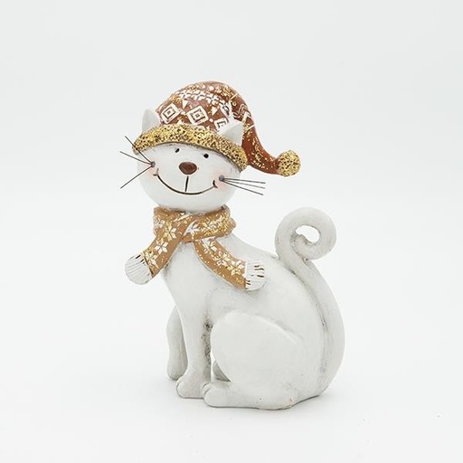 [600-46831] GATO SENTADO DE POLIRESINA, BLANCO, 10,5X16CM