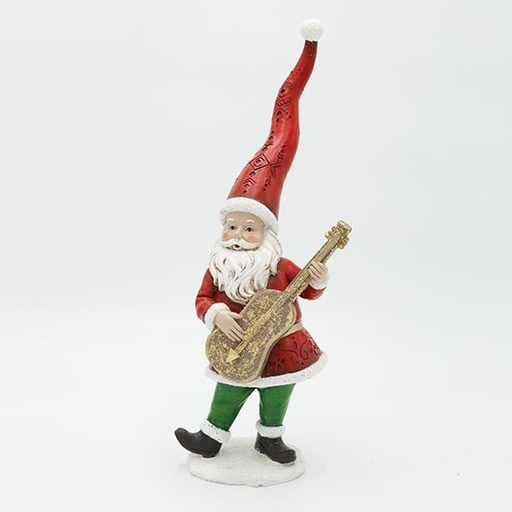 [600-46845] PAPÁ NOEL DE POLIRESINA CON GUITARRA 12,5X31,5CM