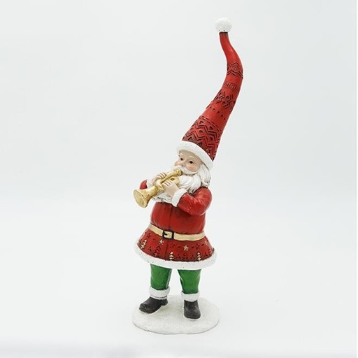 [600-46846] PAPÁ NOEL DE POLIRESINA CON TROMPETA, 12,5X31,5CM
