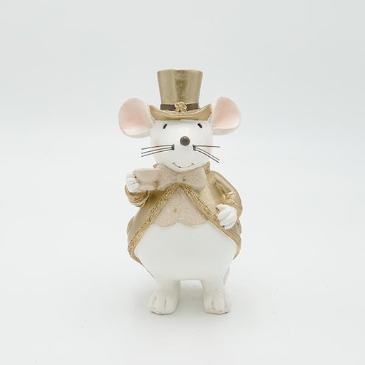 [600-46848] RATÓN DE POLIRESINA CON SOMBRERO DORADO, 8X16,5CM